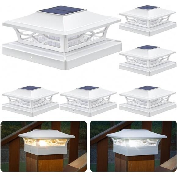 4x4 Post Solar Lights,6 Pack 2-Modes Bright Solar Post Cap Lights Auto On Off - Picture 1 of 6
